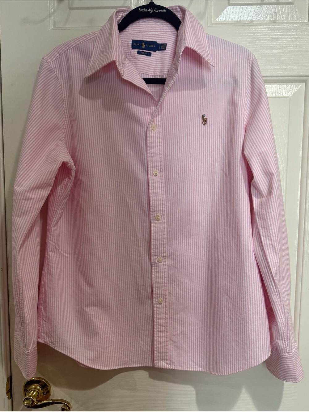 Ralph Lauren Light Pink and Beige Narrow-Striped Button Dow Shirt